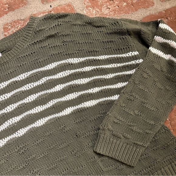Cabi  Scout Pullover Med Green Striped Open Knit Long Sleeve Oversized sweater - Picture 7 of 16